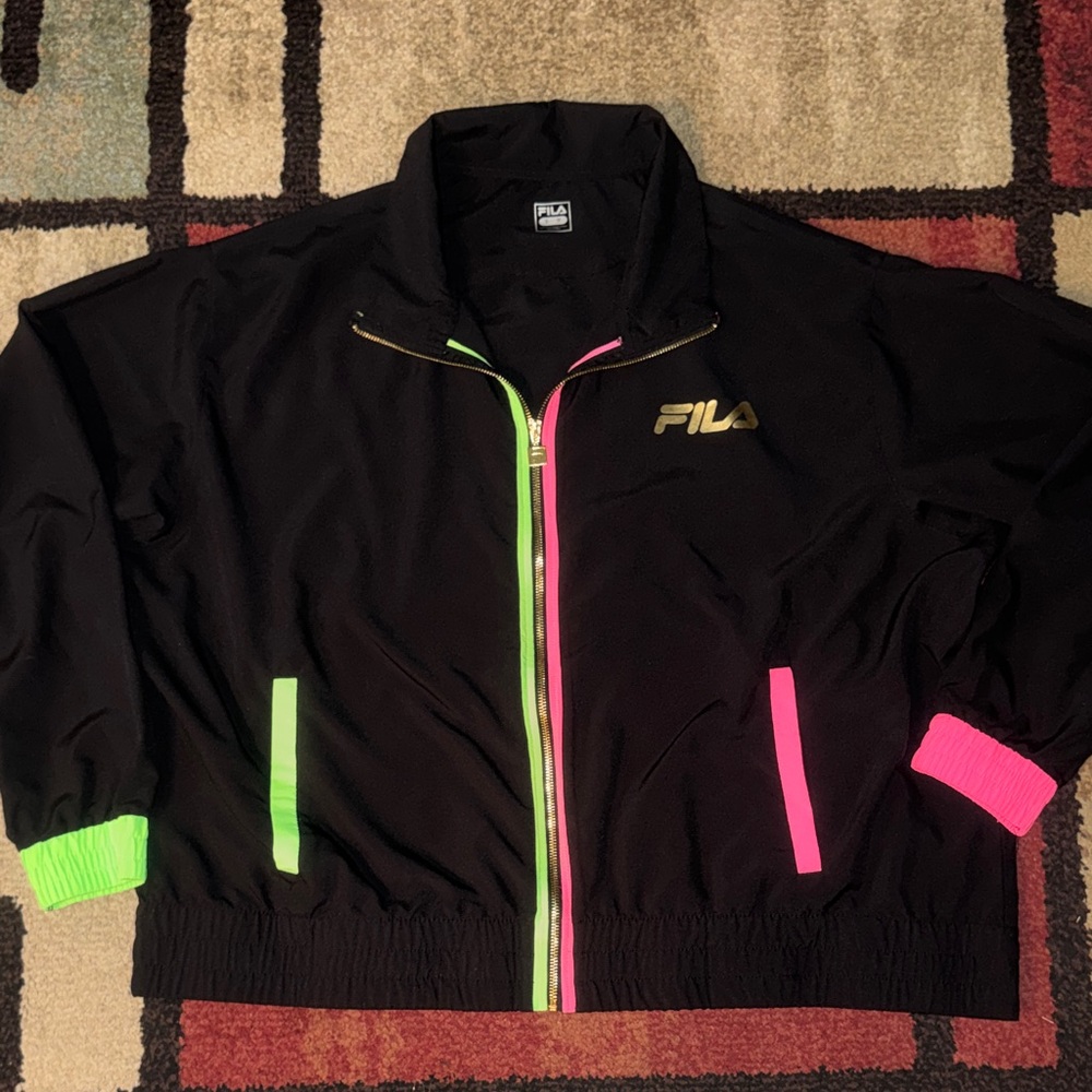 Women’s Vintage Fila 1990's black neon crop‎ jacket